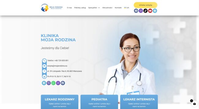 Strona internetowa kliniki rodzinnej z funkcją sklepu PL, UA Strona internetowa kliniki rodzinnej z funkcją sklepu PL, UA