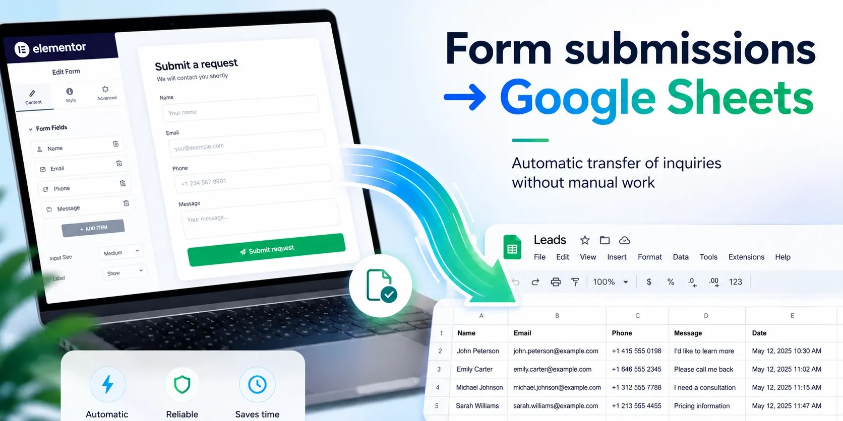Plugin for sending Elementor Forms submissions to Google Sheets